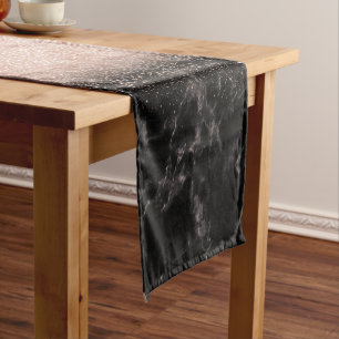 Elegante Imitate Rose Gold Konfetti Schwarz Marmor Kurzer Tischläufer