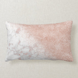 Elegante Imitate Rose Gold Konfetti, weißes Marmo Lendenkissen
