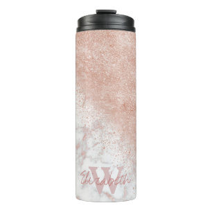 Elegante Imitate Rose Gold Konfetti, weißes Marmo Thermosbecher