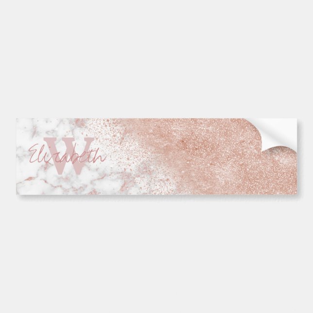 Elegante Imitate Rose Gold Konfetti, weißes Marmor Autoaufkleber (Vorne)