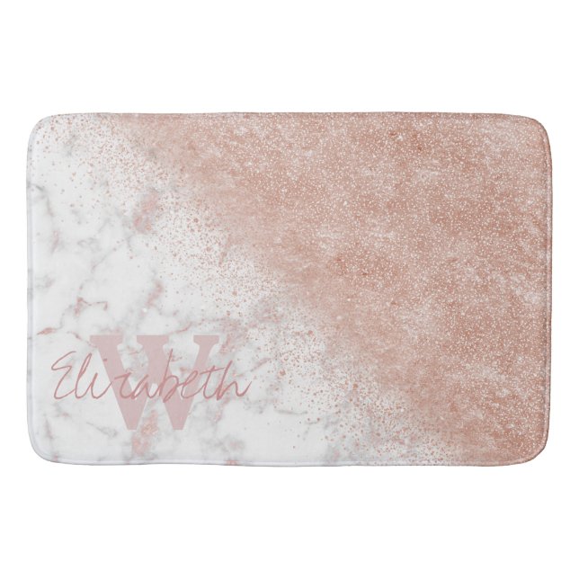 Elegante Imitate Rose Gold Konfetti, weißes Marmor Badematte (Vorderseite)