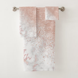 Elegante Imitate Rose Gold Konfetti, weißes Marmor Badhandtuch Set