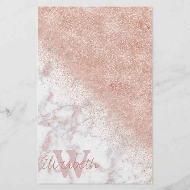 Elegante Imitate Rose Gold Konfetti, weißes Marmor Briefpapier (Vorderseite)