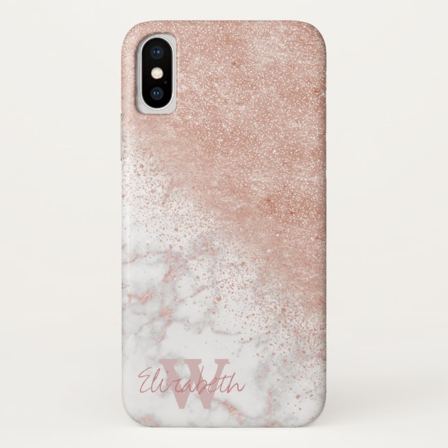 Elegante Imitate Rose Gold Konfetti, weißes Marmor Case-Mate iPhone Hülle (Rückseite)