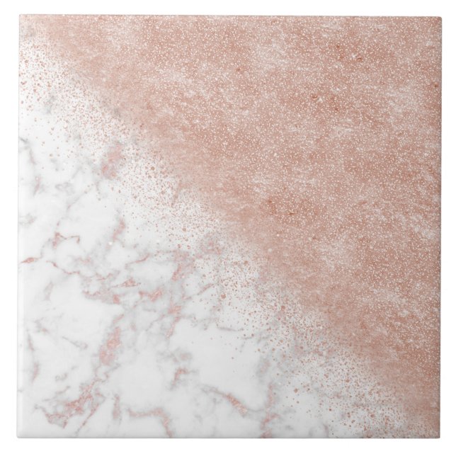 Elegante Imitate Rose Gold Konfetti, weißes Marmor Fliese (Vorderseite)