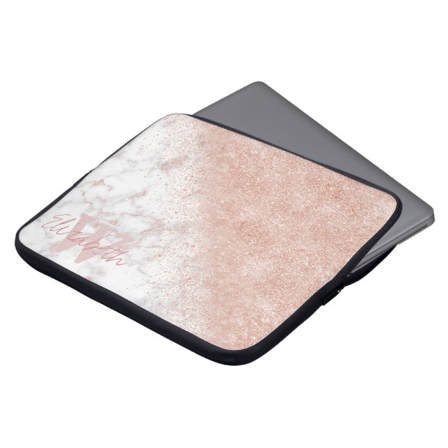 Elegante Imitate Rose Gold Konfetti, weißes Marmor Laptopschutzhülle (Vorne Oben)
