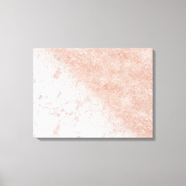 Elegante Imitate Rose Gold Konfetti, weißes Marmor Leinwanddruck (Vorderseite)