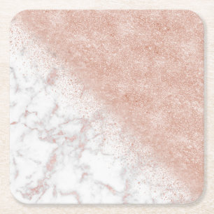 Elegante Imitate Rose Gold Konfetti, weißes Marmor Rechteckiger Pappuntersetzer