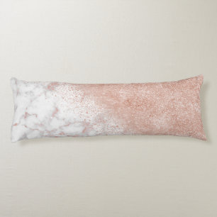 Elegante Imitate Rose Gold Konfetti, weißes Marmor Seitenschläferkissen
