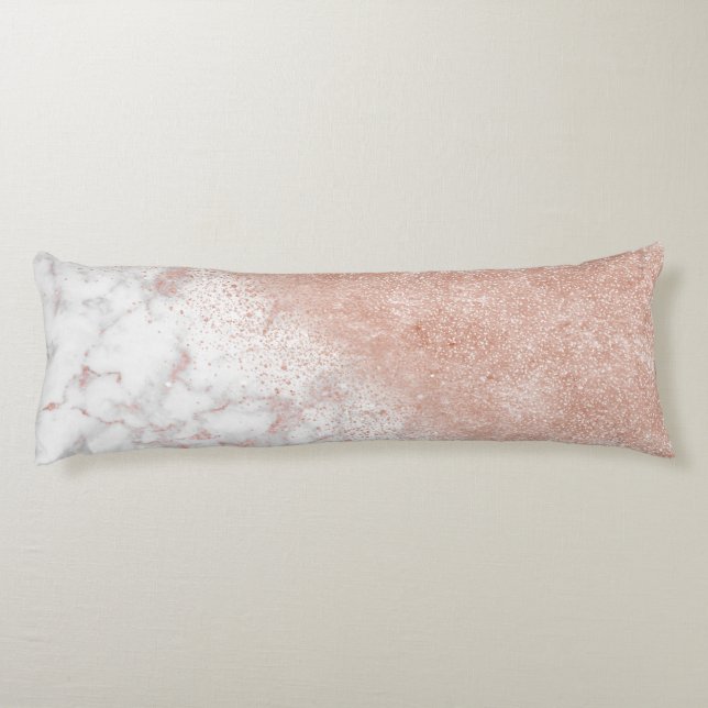 Elegante Imitate Rose Gold Konfetti, weißes Marmor Seitenschläferkissen (Rückseite)