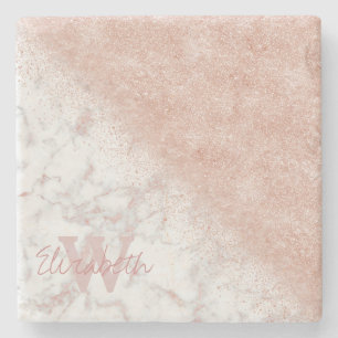 Elegante Imitate Rose Gold Konfetti, weißes Marmor Steinuntersetzer