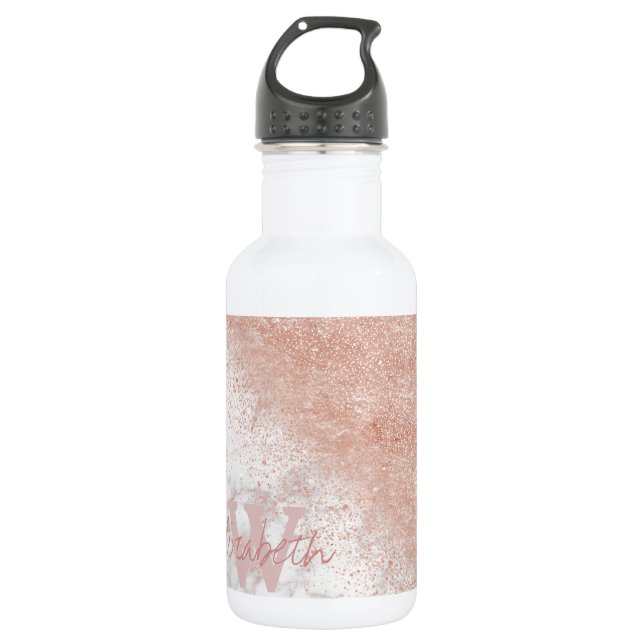 Elegante Imitate Rose Gold Konfetti, weißes Marmor Trinkflasche (Vorderseite)