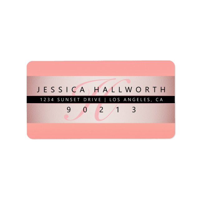 Elegante Imitate Rose Gold & Monogram Rücksendeadr Adressaufkleber (Vorne)