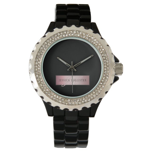 Elegante Imitate Rose Gold | Name & Initialen Armbanduhr (Vorderseite)