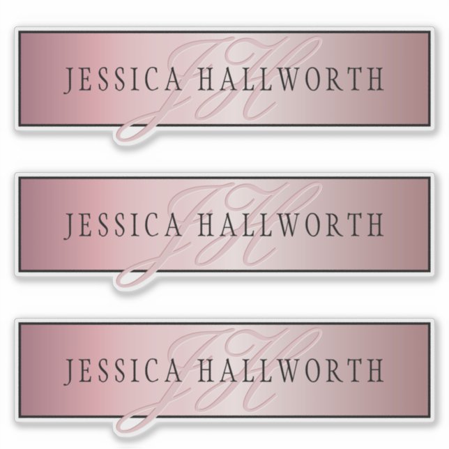 Elegante Imitate Rose Gold | Name & Initialen Aufkleber (Vorderseite)