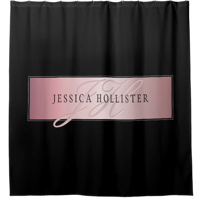 Elegante Imitate Rose Gold | Name & Initialen Duschvorhang (Vorderseite)