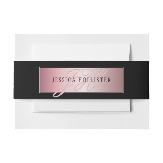 Elegante Imitate Rose Gold | Name & Initialen Einladungsbanderole (Vorderseite Beispiel)