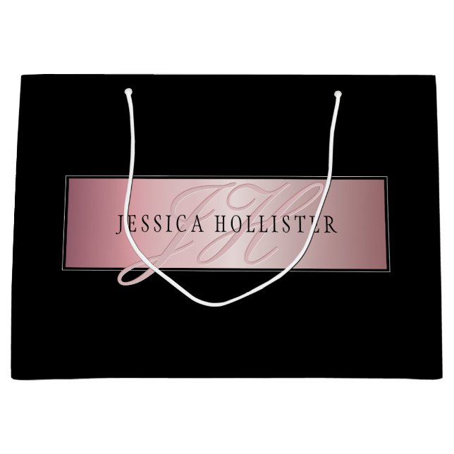 Elegante Imitate Rose Gold | Name & Initialen Große Geschenktüte (Vorderseite)