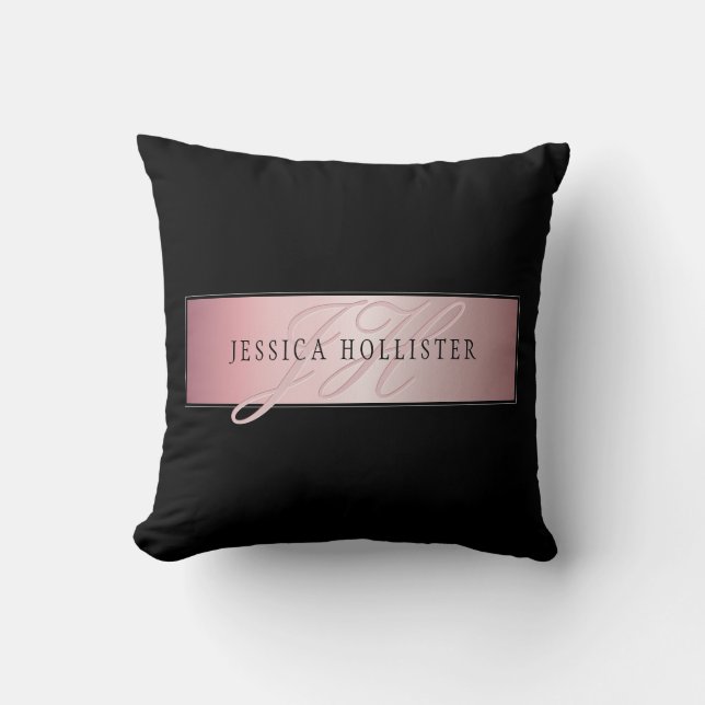 Elegante Imitate Rose Gold | Name & Initialen Kissen (Vorderseite)