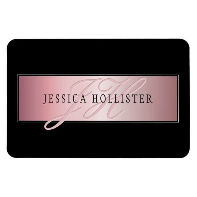 Elegante Imitate Rose Gold | Name & Initialen Magnet (Horizontal)