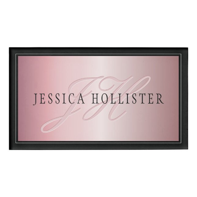 Elegante Imitate Rose Gold | Name & Initialen Namenschild (Vorderseite)