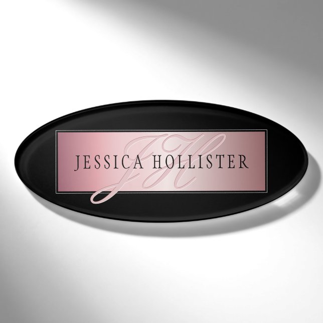 Elegante Imitate Rose Gold | Name & Initialen Namenschild (Vorderseite)