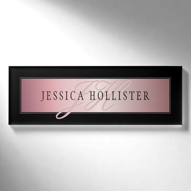 Elegante Imitate Rose Gold | Name & Initialen Namenschild (Vorderseite)