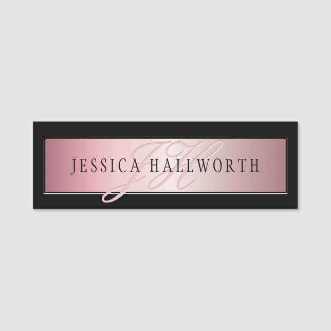 Elegante Imitate Rose Gold | Name & Initialen Namensschild (Vorderseite)