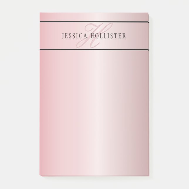 Elegante Imitate Rose Gold | Name & Initialen Post-it Klebezettel (Vorderseite)