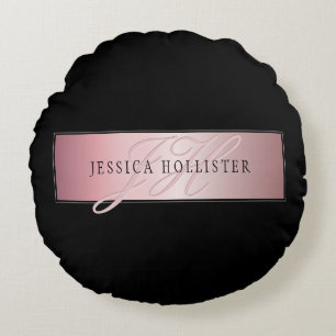 Elegante Imitate Rose Gold   Name & Initialen Rundes Kissen
