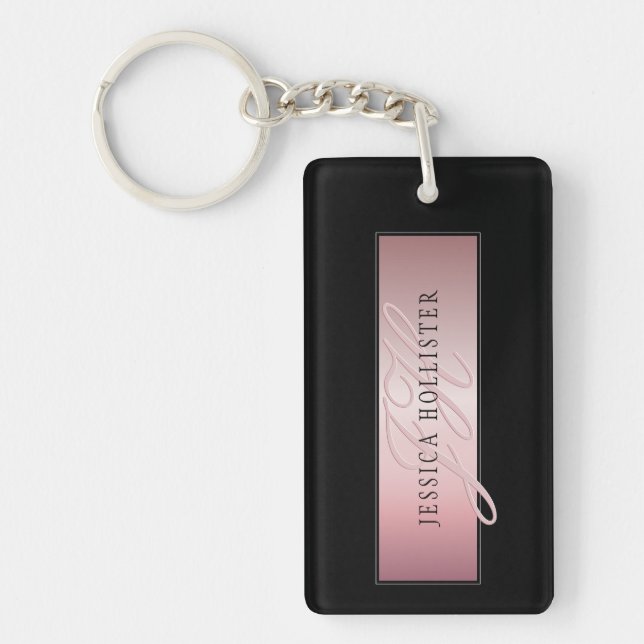 Elegante Imitate Rose Gold | Name & Initialen Schlüsselanhänger (Vorderseite)