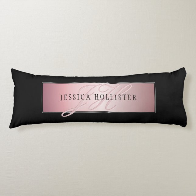 Elegante Imitate Rose Gold | Name & Initialen Seitenschläferkissen (Vorderseite)