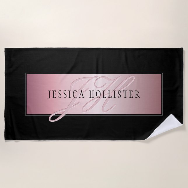 Elegante Imitate Rose Gold | Name & Initialen Strandtuch (Vorderseite)