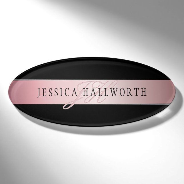 Elegante Imitate Rose Gold | Name & Initials v2 Namenschild (Vorderseite)
