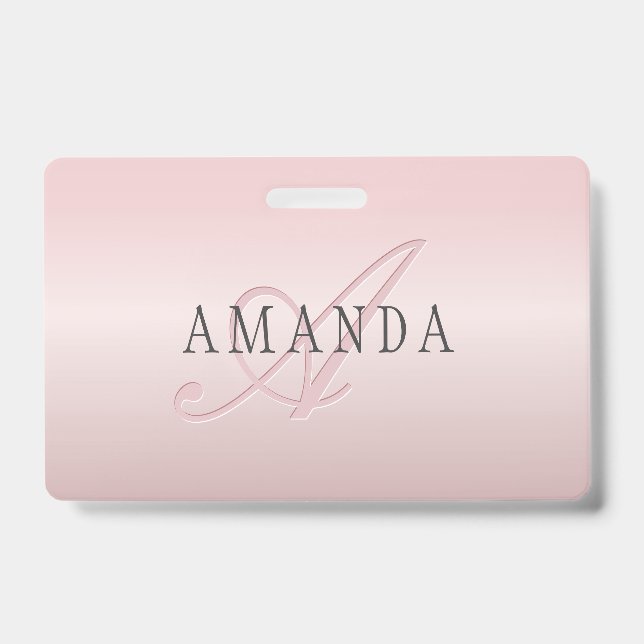 Elegante Imitate Rose Gold | Name und Monogramm Ausweis (Vorderseite)