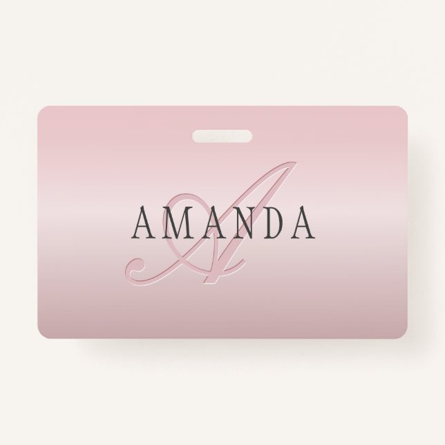 Elegante Imitate Rose Gold | Name und Monogramm Ausweis (Vorderseite)