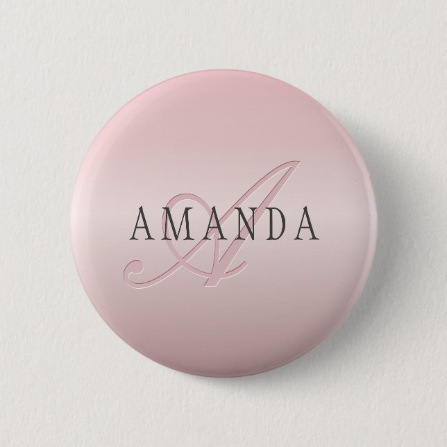 Elegante Imitate Rose Gold | Name und Monogramm Button (Vorderseite)