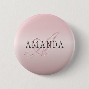 Elegante Imitate Rose Gold Name und Monogramm Button
