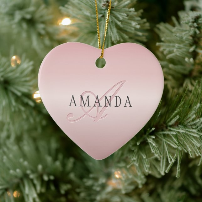 Elegante Imitate Rose Gold | Name und Monogramm Keramik Ornament (Baum)