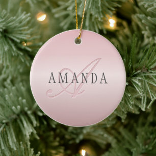 Elegante Imitate Rose Gold   Name und Monogramm Keramik Ornament