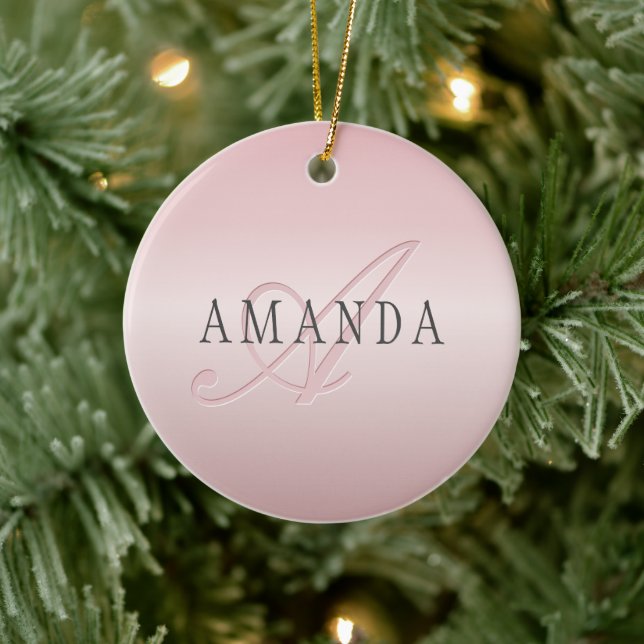 Elegante Imitate Rose Gold | Name und Monogramm Keramik Ornament (Baum)