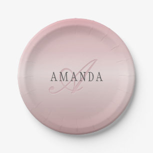 Elegante Imitate Rose Gold   Name und Monogramm Pappteller