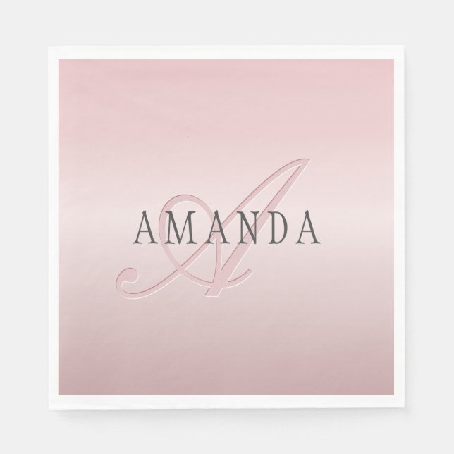Elegante Imitate Rose Gold | Name und Monogramm Serviette (Vorderseite)