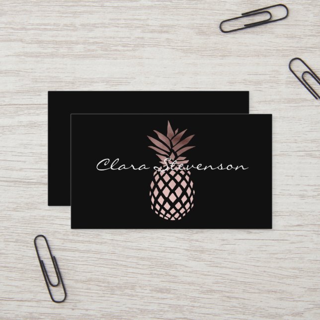 elegante Imitate Rose Goldene Ananas Visitenkarte (Vorderseite/Rückseite Beispiel)