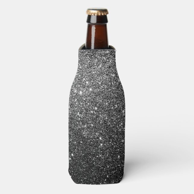 Elegante Imitate Schwarzer Glitzer Flaschenkühler (Flaschenvorderseite)