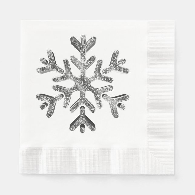 Elegante Imitate Silver Diamonds Schneeflocke Weih Serviette (Vorderseite)