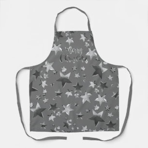 Elegante Imitate Silver Gray Frohe Weihnachtsstars Schürze