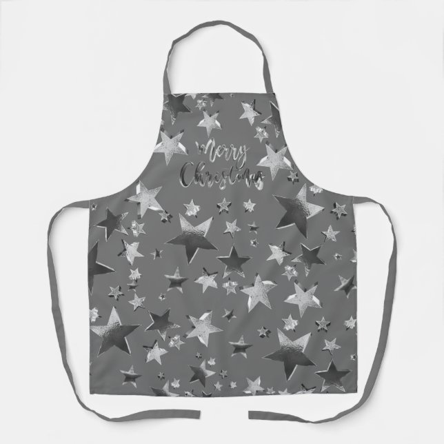 Elegante Imitate Silver Gray Frohe Weihnachtsstars Schürze (Vorderseite)