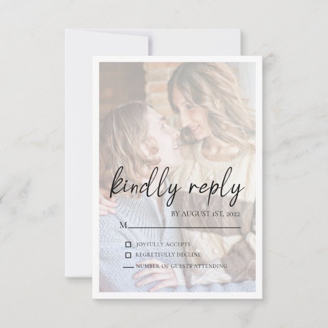 Elegante Imitate Vellum-Effekt-Foto Hochzeitskarte RSVP Karte (Vorderseite)