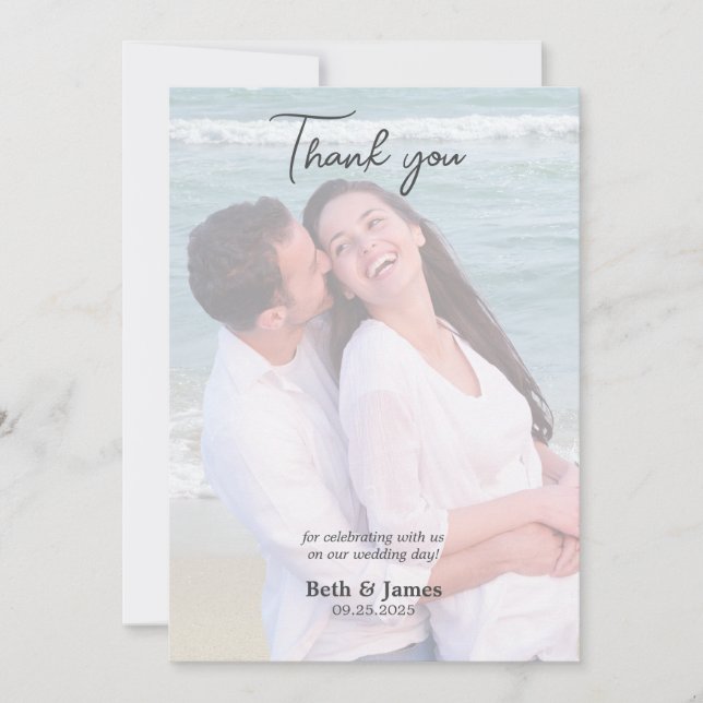 Elegante Imitate Vellum Foto Beach Wedding Vielen  Dankeskarte (Vorderseite)